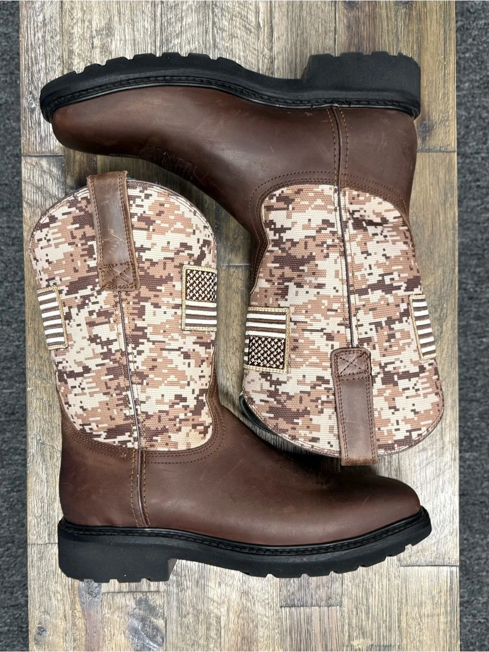 J.B. Dillon Men's Western Work Boots Digital Camo Flag Leather JBR1123 Size 10.5